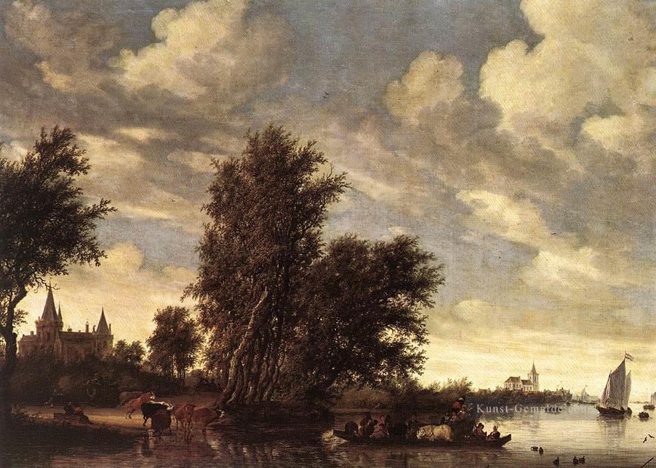 Der Fluss der Ferry Boat Landschaft Salomon van Ruysdael Ölgemälde